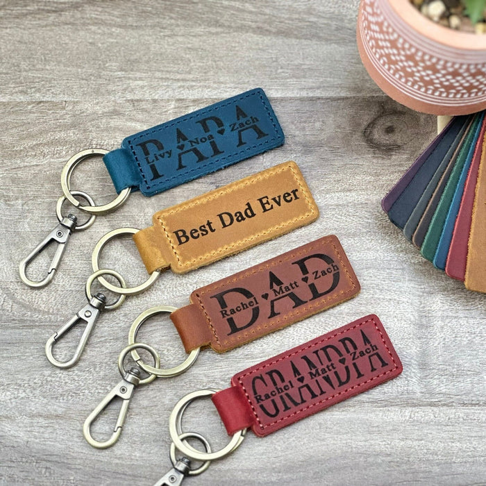 Personalized Dad Keychain – Custom Engraved Leather Key Fob