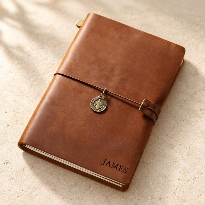 Personalized A5 Full-Grain Leather Notebook Cover – Custom Engraved Refillable Travel Journal