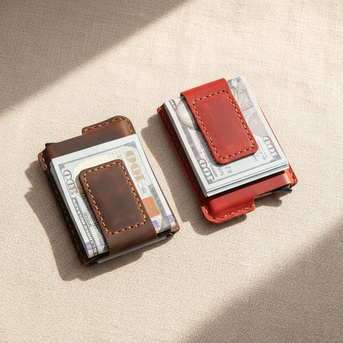 Personalized Leather Card Holder – Magnetic Pop-Up Money Clip Wallet