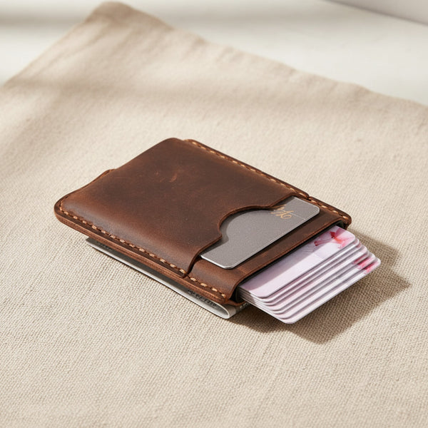 Personalized Leather Card Holder – Magnetic Pop-Up Money Clip Wallet