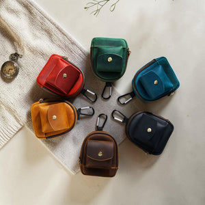 Leather Mini Backpack Pouch – Keychain, Coin & Dog Walking Bag