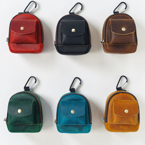 Leather Mini Backpack Pouch – Keychain, Coin & Dog Walking Bag