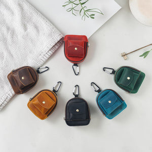Leather Mini Backpack Pouch – Keychain, Coin & Dog Walking Bag