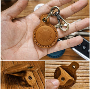 Genuine Leather AirTag Keychain – Full-Grain Air Tag Holder Case