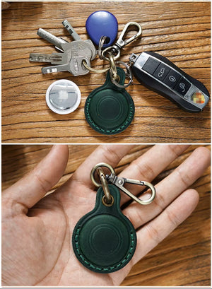 Genuine Leather AirTag Keychain – Full-Grain Air Tag Holder Case