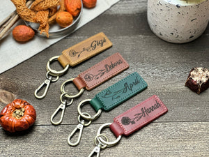 Personalized Birth Flower Leather Keychain - Custom Engraved Birth Month Flower Gift