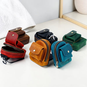 Leather Mini Backpack Pouch – Keychain, Coin & Dog Walking Bag