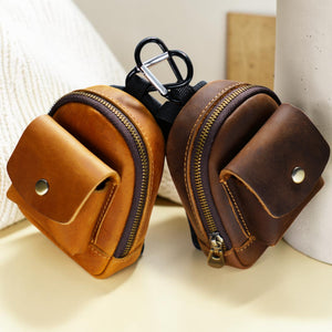 Leather Mini Backpack Pouch – Keychain, Coin & Dog Walking Bag