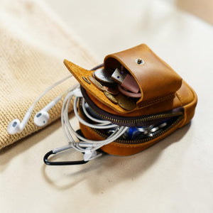 Leather Mini Backpack Pouch – Keychain, Coin & Dog Walking Bag