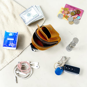 Leather Mini Backpack Pouch – Keychain, Coin & Dog Walking Bag