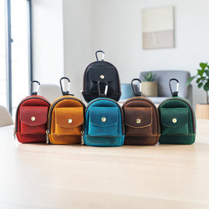 Leather Mini Backpack Pouch – Keychain, Coin & Dog Walking Bag