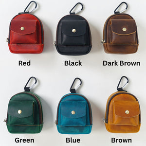 Leather Mini Backpack Pouch – Keychain, Coin & Dog Walking Bag