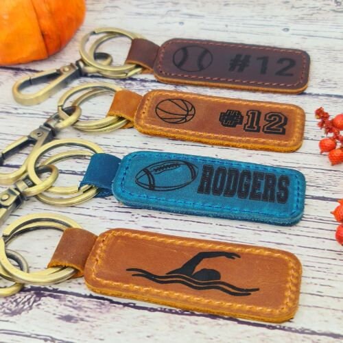 Ice Hockey Personalized Keychain / Keyring / Bag Tag / Name Tag - Genuine Leather