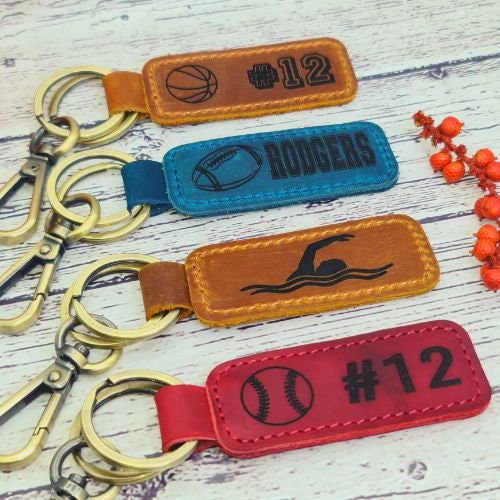 Ice Hockey Personalized Keychain / Keyring / Bag Tag / Name Tag - Genuine Leather