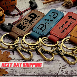 Custom engraved leather memorial keychain, sympathy keepsake in memory of a loved one