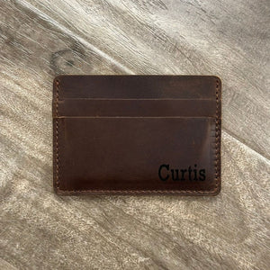 Personalized slim leather front pocket wallet, monogrammed full-grain cardholder