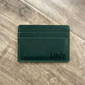 Personalized slim leather front pocket wallet, monogrammed full-grain cardholder