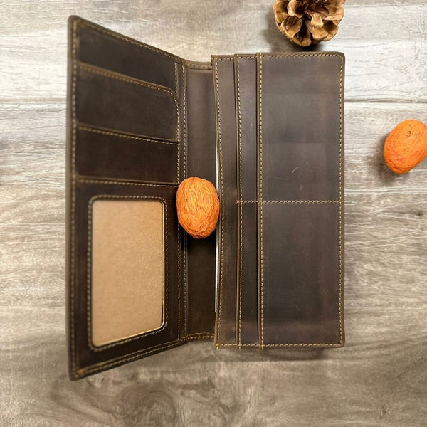 LONG WALLET, MAN Long Leather Wallet, Personalized Long Bifold Wallet, Tall Wallet, Christmas Gift for Him, Full Grain Leather Wallet