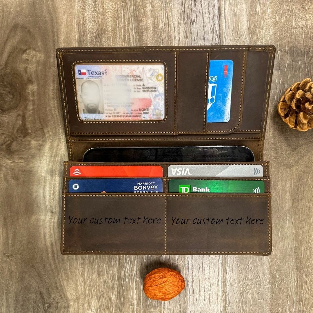 Personalized Leather RFID Wallet, Engraved Genuine Leather Custom Wallet, Anniversary Gift For Him, Husband, Boyfriend, Men, Father, Dad