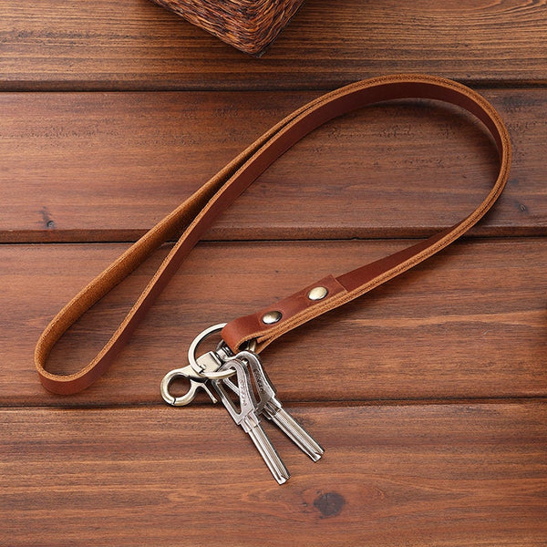 Personalized Leather Lanyard | Badge Holder | Id Keychain Necklace with Swivel Clip | Gift Ideas | Short Lanyard
