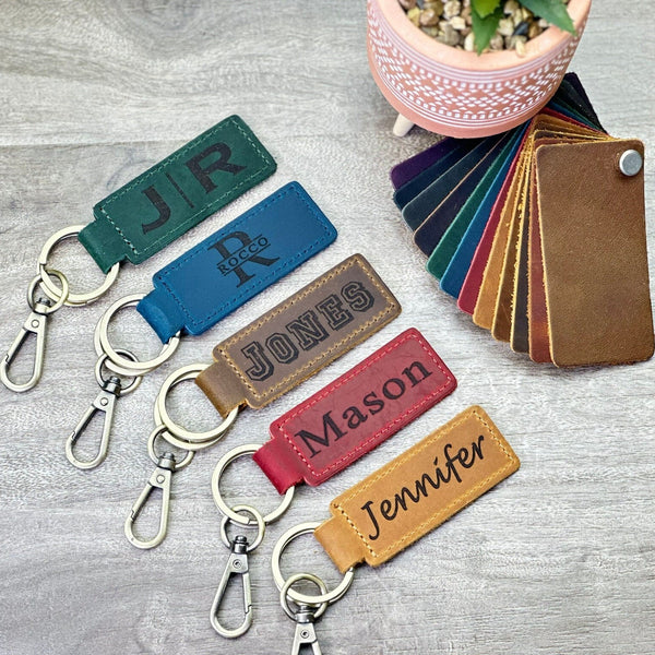 Personalized Leather Keychain, Custom Engraved Key Ring, Gift for Her/Him, Birthday Gift, Back to School, Custom Gift