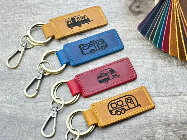 Custom RV leather keychain, Personalized motorhome key chain, Travel camping key fob, Unique Travel Gift for Campers, Camper keychain