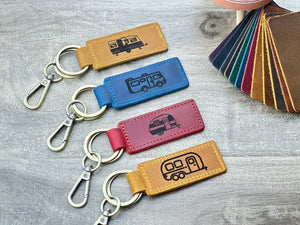 Custom RV leather keychain, Personalized motorhome key chain, Travel camping key fob, Unique Travel Gift for Campers, Camper keychain