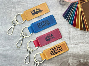 Custom RV leather keychain, Personalized motorhome key chain, Travel camping key fob, Unique Travel Gift for Campers, Camper keychain