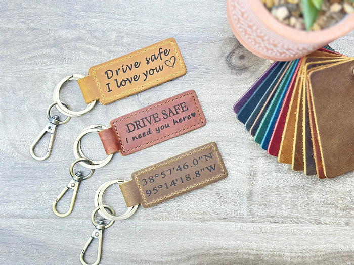 Personalized Leather Keychain – Latitude & Longitude Engraved