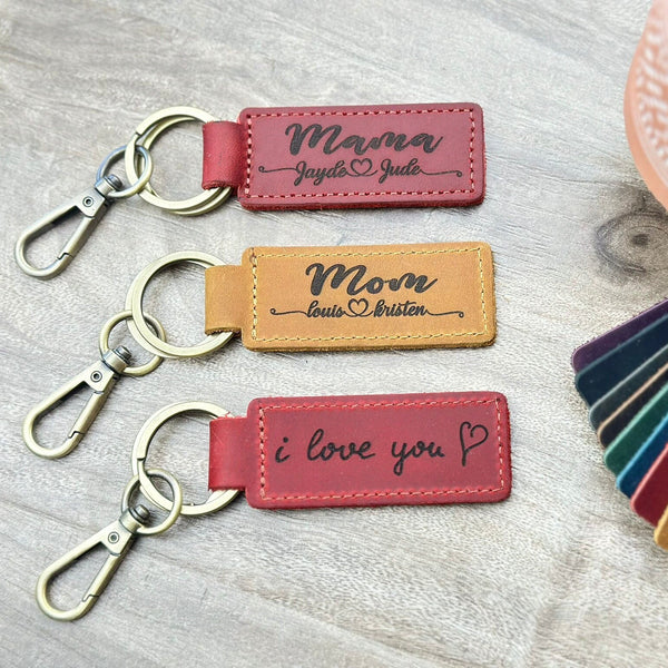 Personalized Leather Keychain for Mom, Mother's Day Gift, Mama Key Fob with Custom Name, Engraved Gift for Her