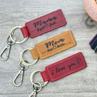 Personalized Leather MOM Keychain: Engraved Family Keepsake