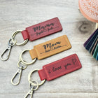 Personalized Leather MOM Keychain: Engraved Family Keepsake
