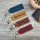 Custom Engraved Dad Leather Keychain | Personalized Father Keyring | Gift for Dad from Kids