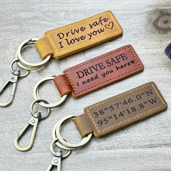 Custom Engraved Dad Leather Keychain | Personalized Father Keyring | Gift for Dad from Kids