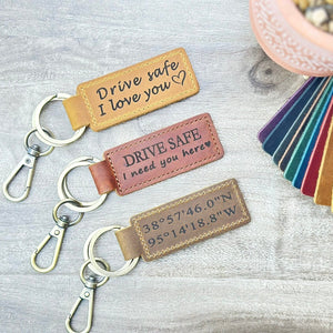 Custom engraved leather memorial keychain, sympathy keepsake in memory of a loved one