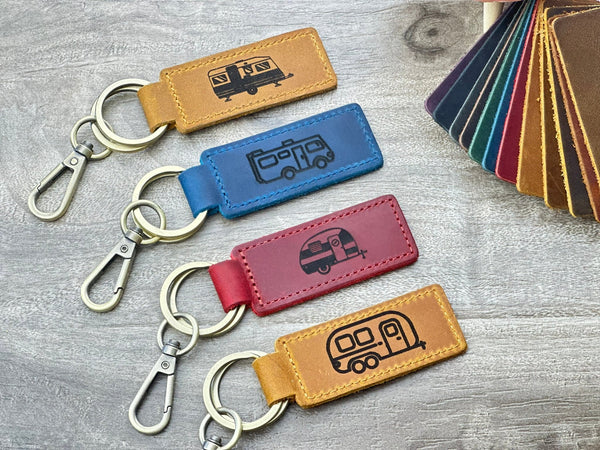 Personalized RV Leather Keychain – Custom Camper Travel Gift