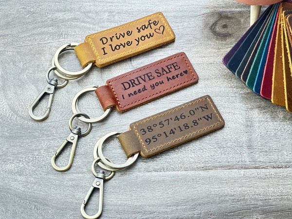 Personalized Leather Coordinates Key chain, Customized Latitude Longitude Key chain, Best Gift