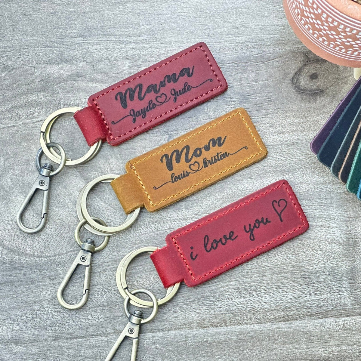 Personalized Leather Keychain for Mom, Mother's Day Gift, Mama Key Fob with Custom Name, Engraved Gift for Her