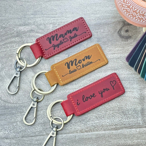 Personalized Leather Keychain for Mom, Mother's Day Gift, Mama Key Fob with Custom Name, Engraved Gift for Her