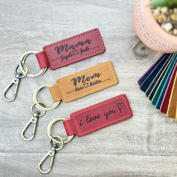 Personalized Leather Keychain for Mom, Mother's Day Gift, Mama Key Fob with Custom Name, Engraved Gift for Her