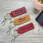 Personalized Leather MOM Keychain: Engraved Family Keepsake