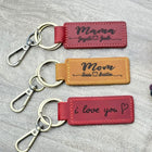 Personalized Leather MOM Keychain: Engraved Family Keepsake