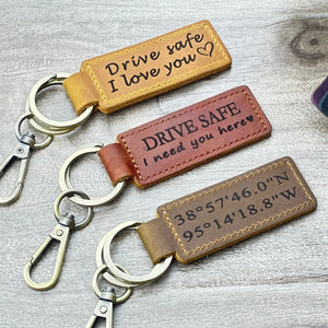 Personalized Coordinate Leather Keychain, Custom Latitude Longitude Engraved Key Fob, Anniversary Birthday Location Gift for Him