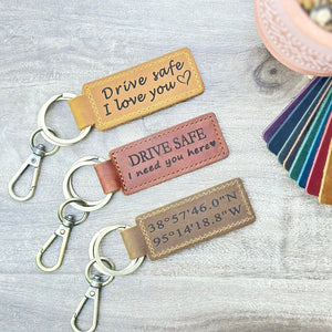 Personalized Coordinate Leather Keychain, Custom Latitude Longitude Engraved Key Fob, Anniversary Birthday Location Gift for Him