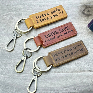 Personalized Engraved Leather Key Fob • Handmade Minimalist Keepsake for Parents, Husband, Boyfriend or Grandparent Appreciation Gifts