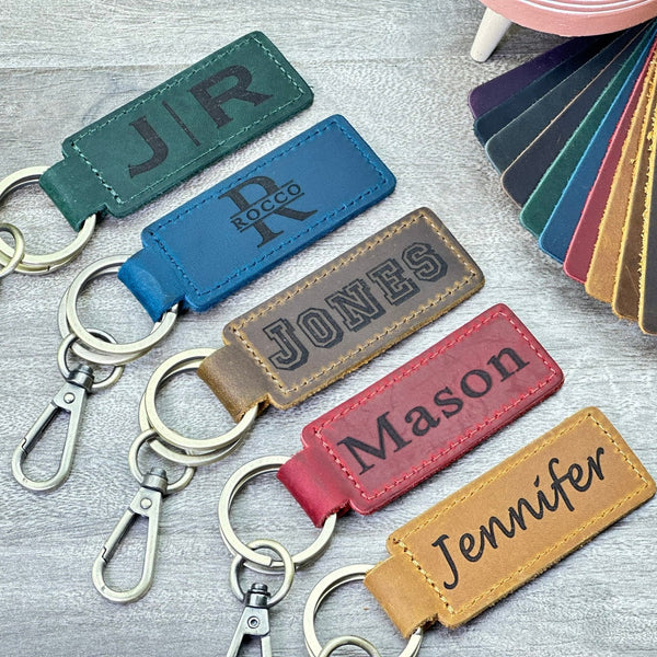 Personalized Dad Keychain – Custom Engraved Leather Key Fob
