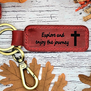 Custom engraved leather memorial keychain, sympathy keepsake in memory of a loved one