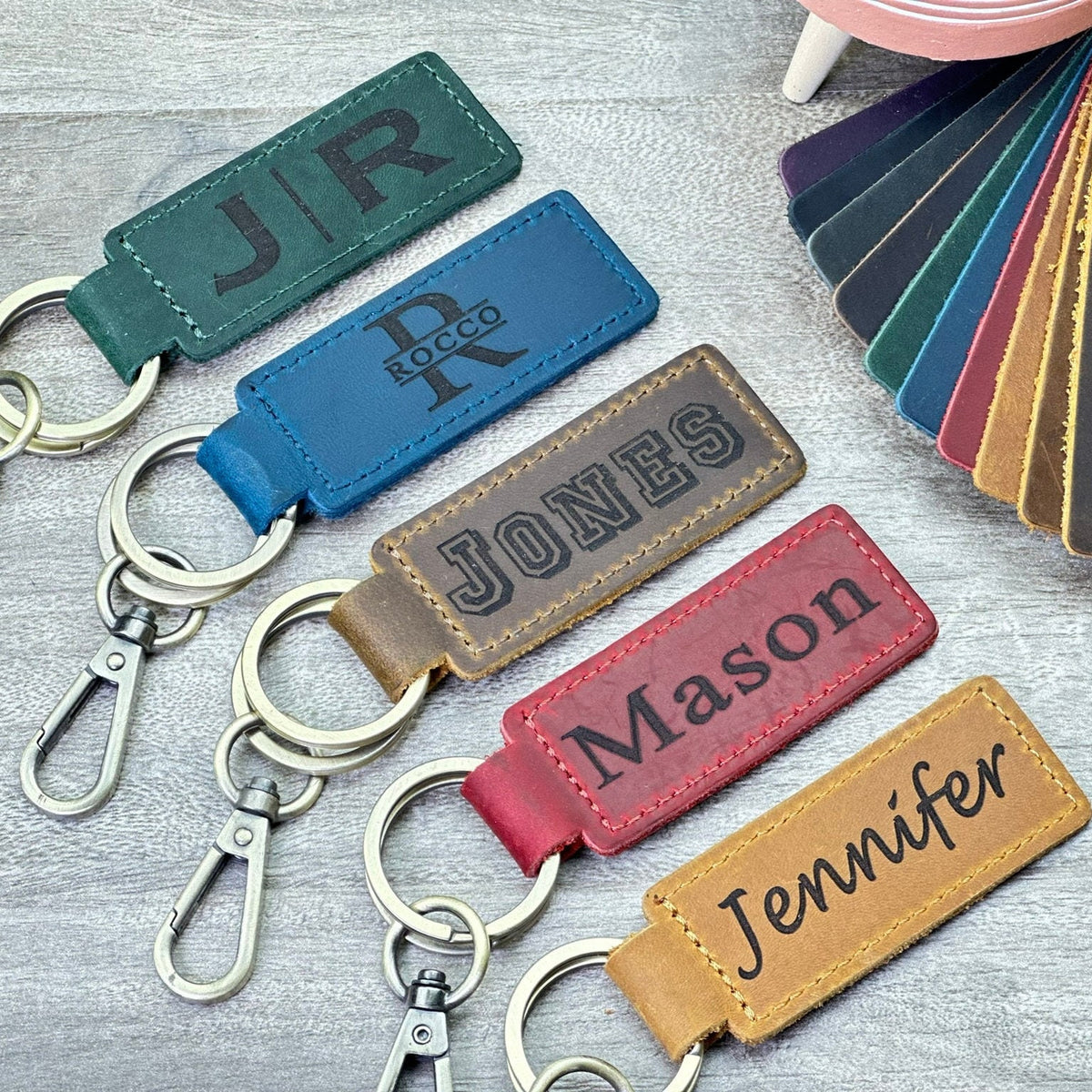 Personalized Leather Keychain, Premium Engraved Keychains for Men & Women - Monogrammed, Handcrafted Personalized Keychain for Dad Made USA