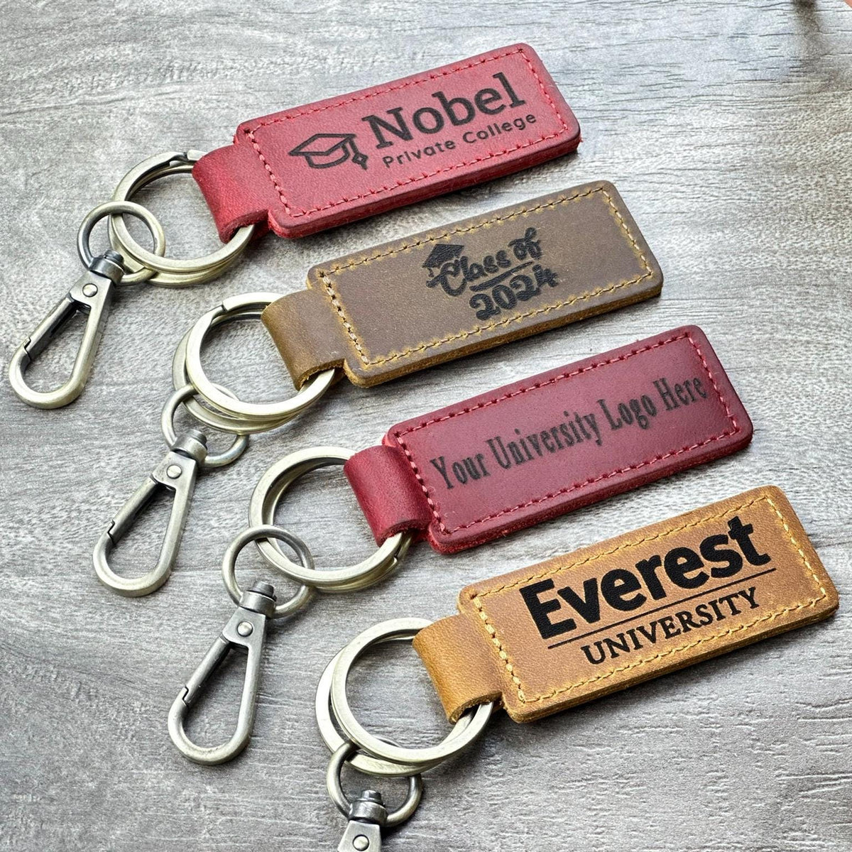 Personalized College Keychain, Custom University Logo Leather Key Fob, Graduation Gift for Him, Alumni School Team Gift