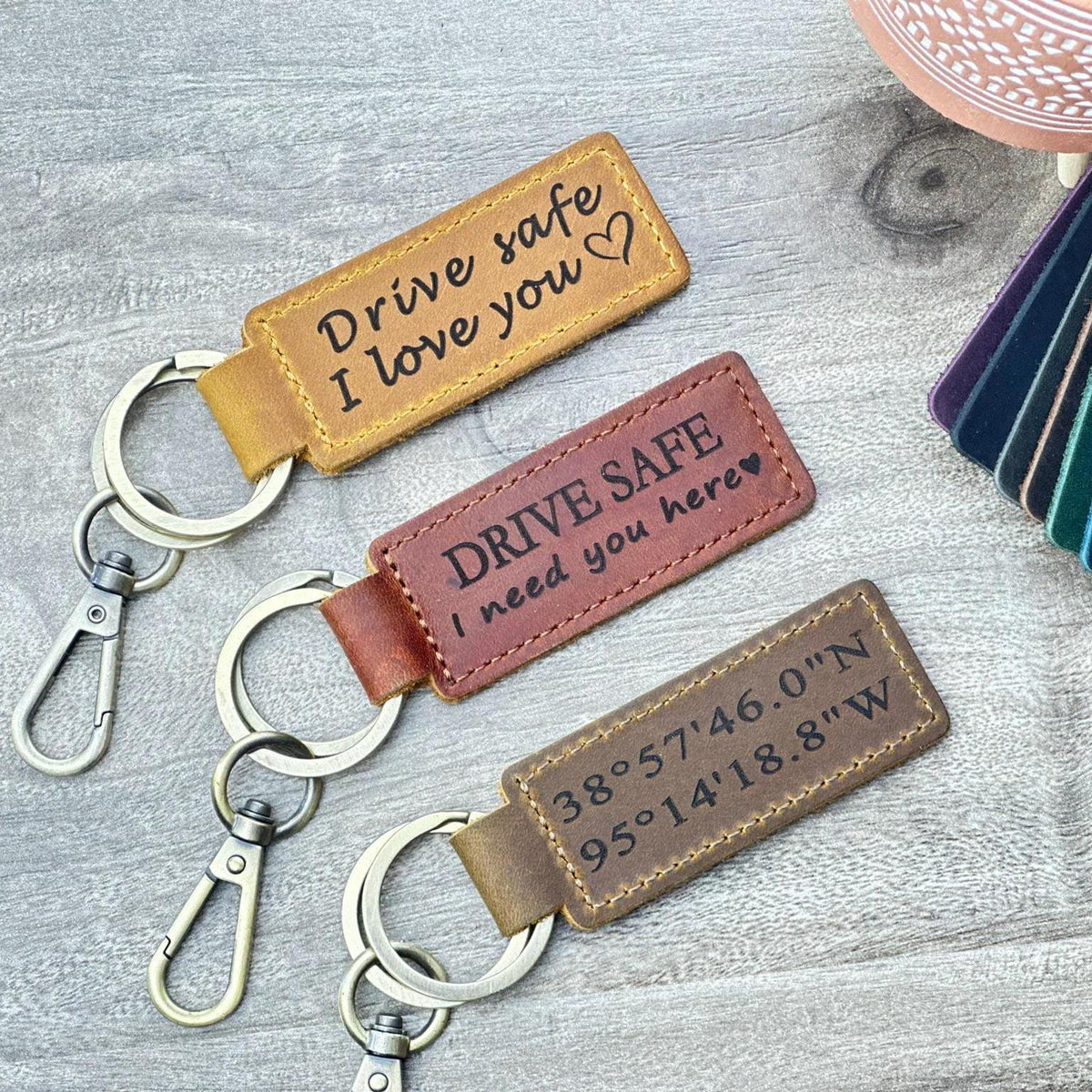Personalized Leather Coordinate Keychain, Custom Latitude Longitude Engraved Key Fob, Anniversary Birthday Location Gift
